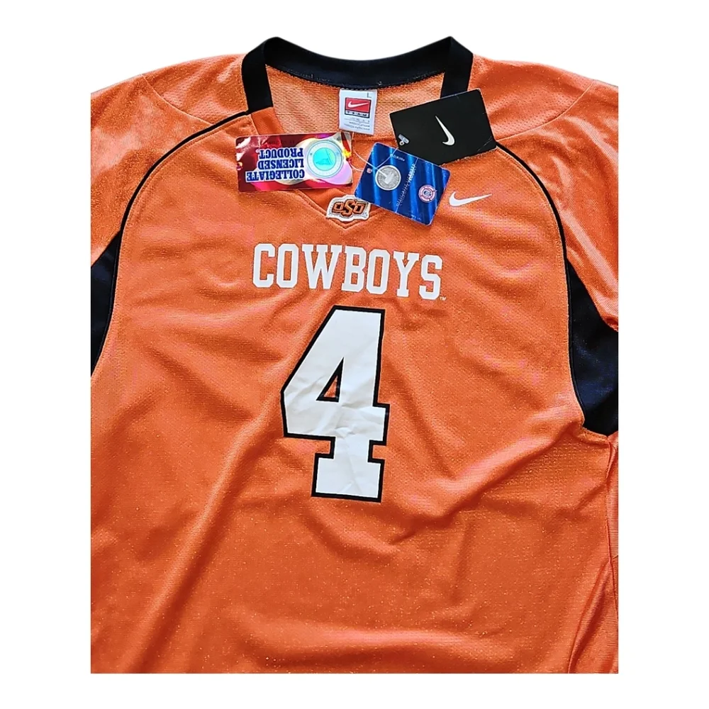 Nike NWT Oklahoma State  Cowboys #4 Jersey, Shirt Top V-neck Girls/Junior L